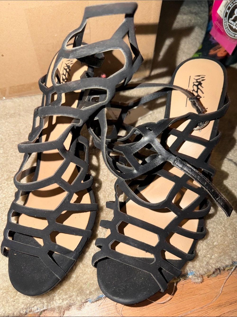 Black Strappy Cage Heels